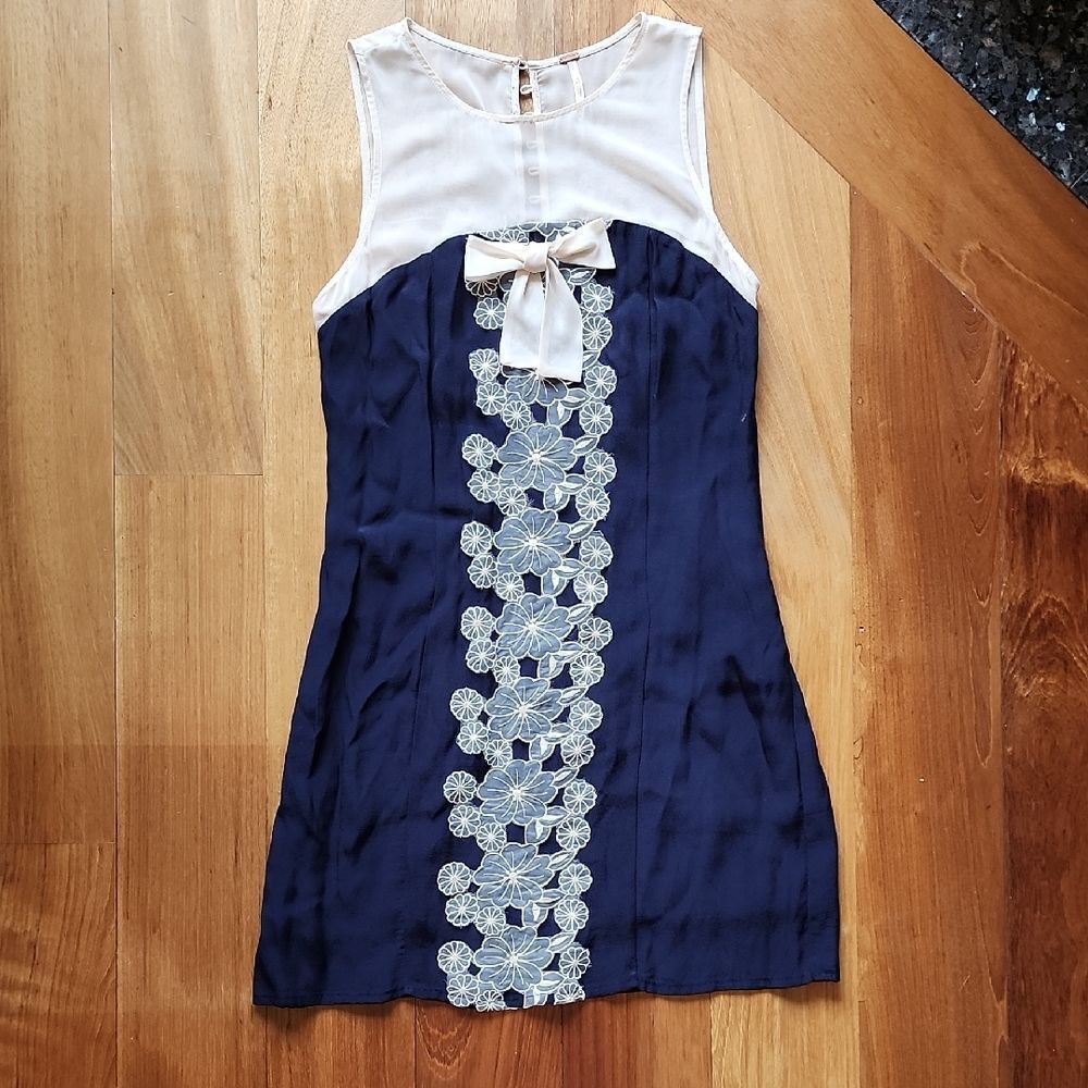 Free People Navy and Cream Mini Dress - Women's Size 6